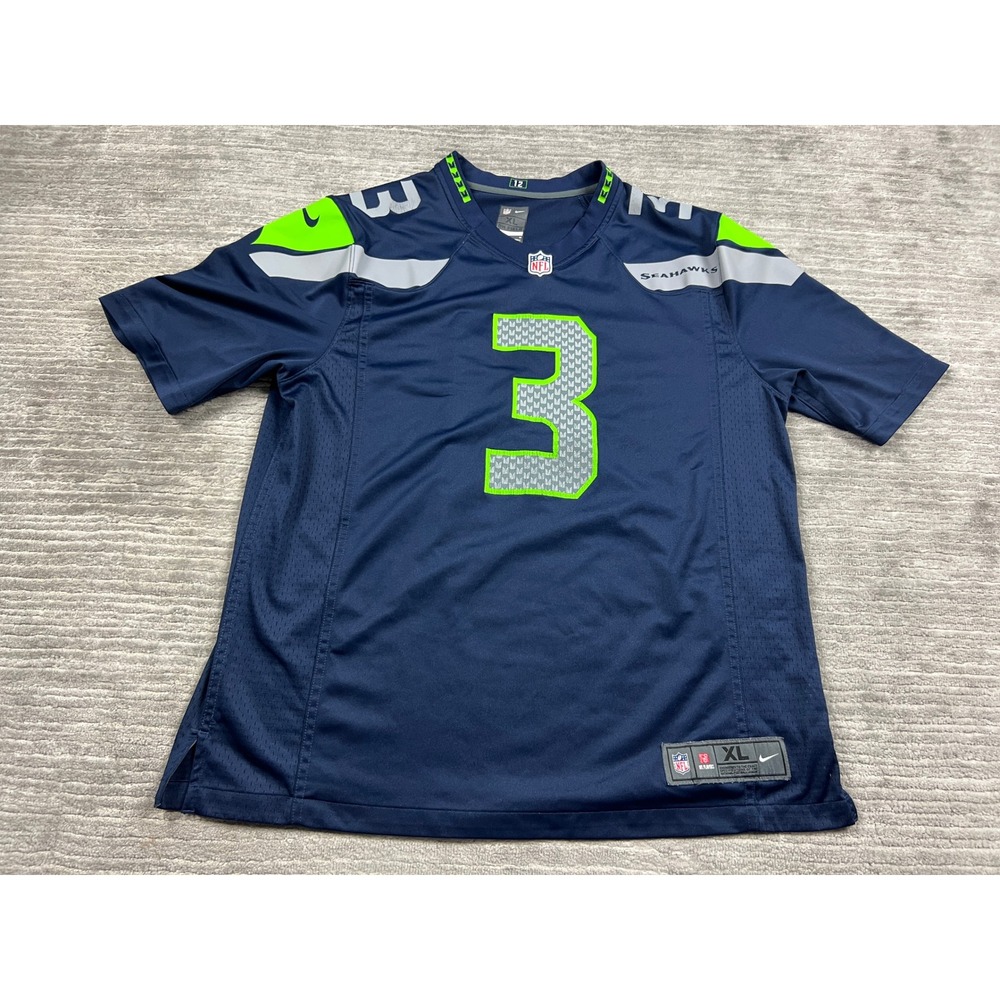 Nike Football Jersey Mens XL Blue Russell Wilson Seattle Seahawks 3 Game Day